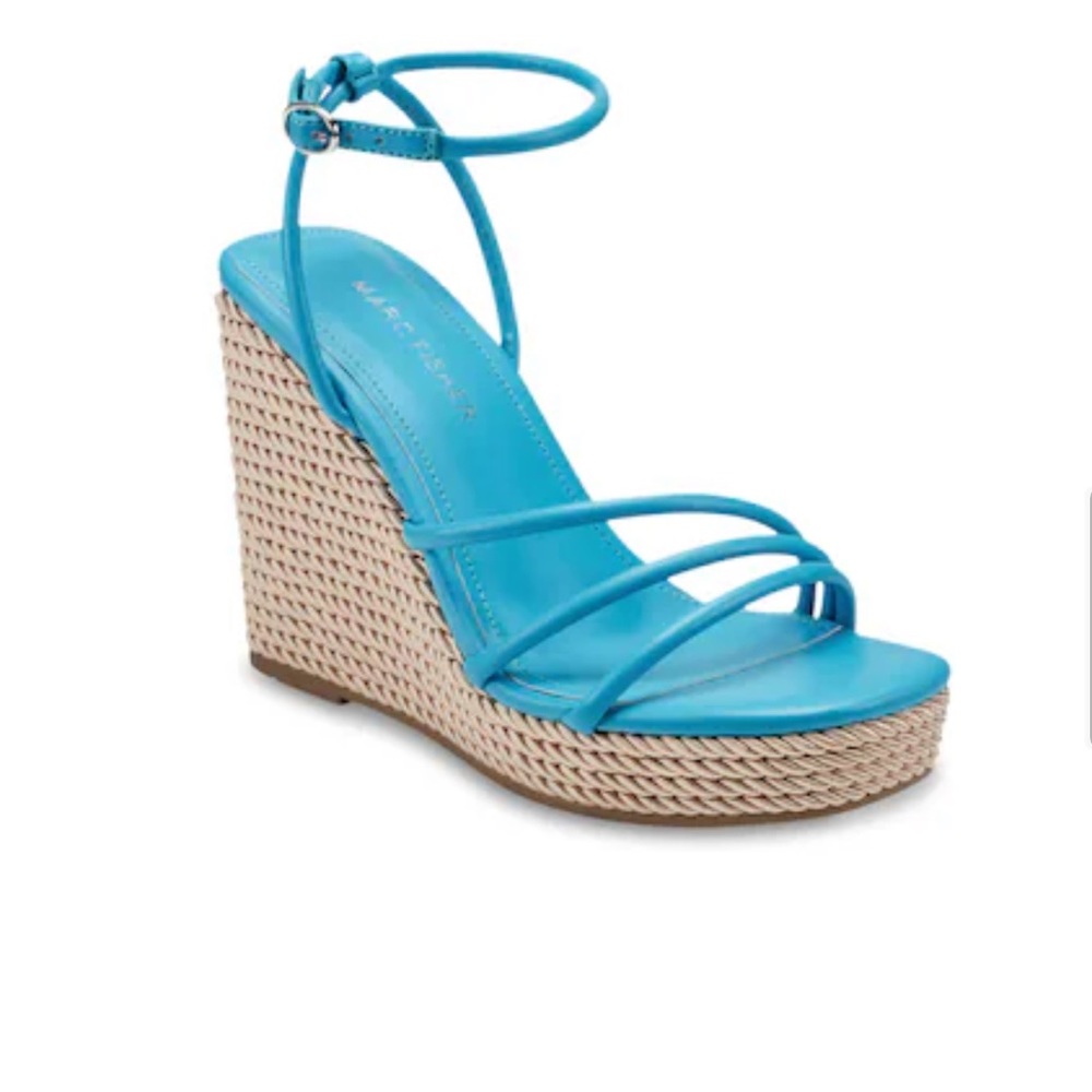 Marc Fisher Zeki blue wedge sandals.